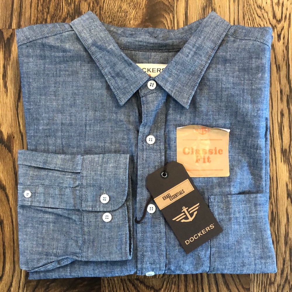 NWT Dockers Denim Chambray Long Sleeve Button Up Shirt Sz XXL